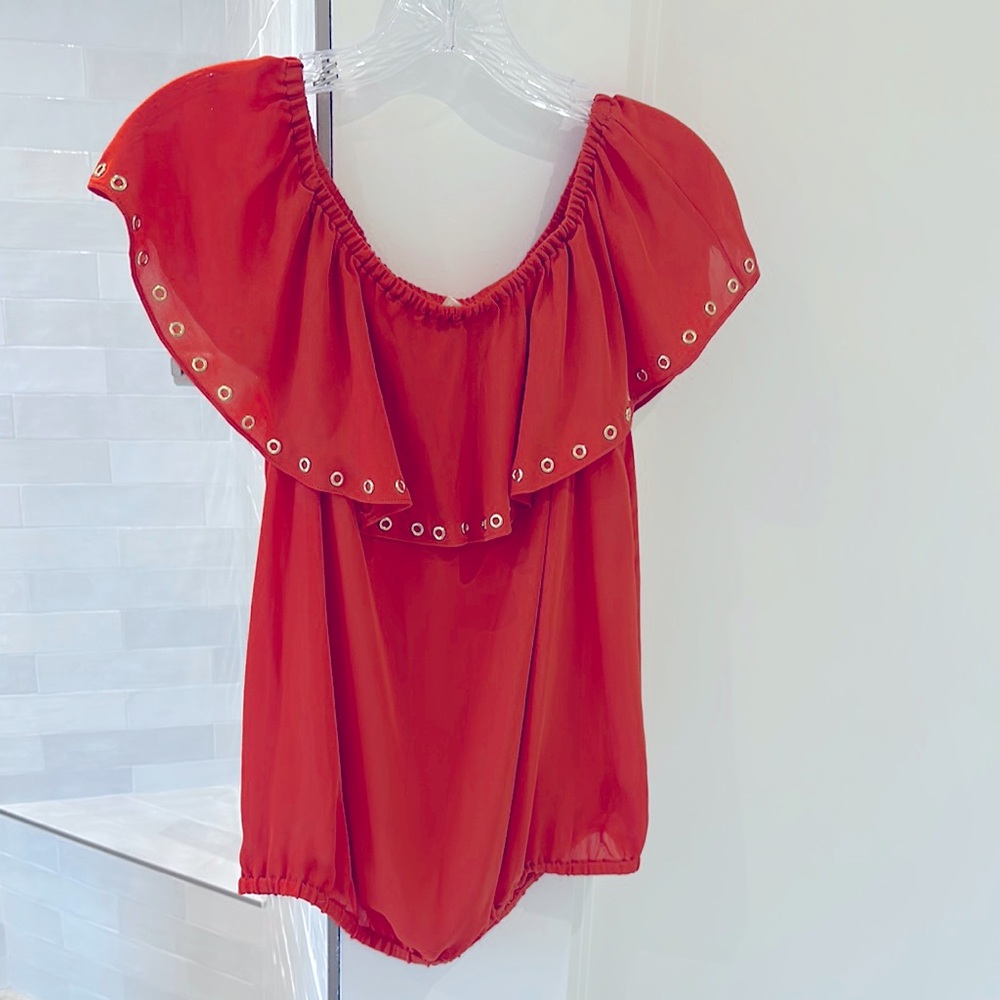 Michael Kors Orange Off The Shoulder Blouse w Gold Grommets